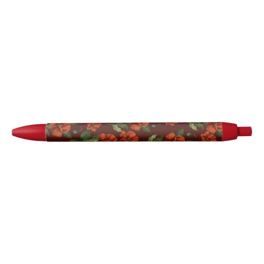Elegant Botanical Crimson Poppies Zwarte Inkt Pen (Voorkant)