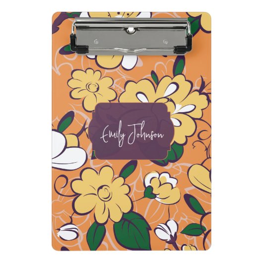 Elegant Botanical Custom Name Orange White Floral Mini Klembord (Voorkant)