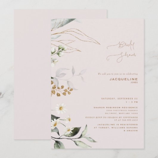 Elegant Botanical Daisy Blush Vrijgezellenfeest Kaart (Voorkant / Achterkant)