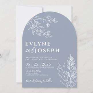 Elegant Botanical Dusty Blue Boho Arched Wedding Kaart