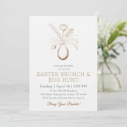 Elegant Botanical Easter Brunch Invitation Card Kaart (Staand voorkant)