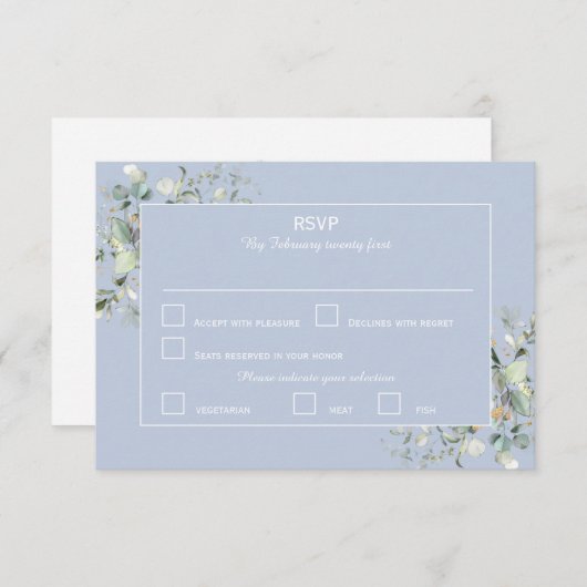 Elegant Botanical Eucalyptus Greenery, Hydrangea RSVP Kaartje (Voorkant / Achterkant)