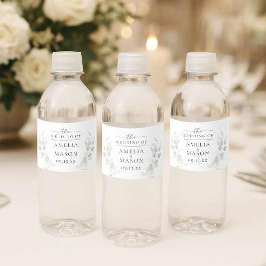 Elegant Botanical  Eucalyptus Wedding  Waterfles Etiket