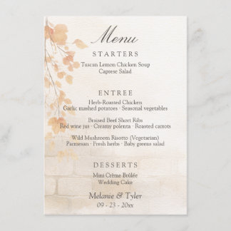 Elegant Botanical Fall Wedding Menu Card