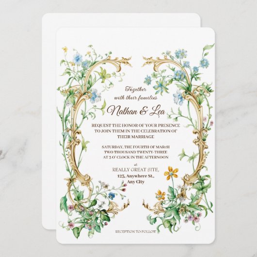 Elegant Botanical Floral Aristocracy Wedding Kaart (Voorkant / Achterkant)