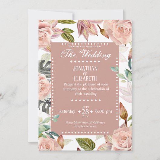 Elegant botanical floral bruiloft rozen kaart (Voorkant)