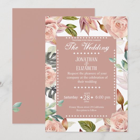 Elegant botanical floral bruiloft rozen kaart (Voorkant / Achterkant)