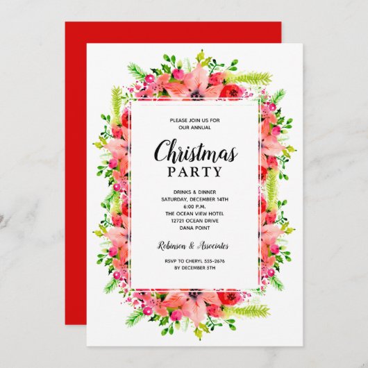 Elegant Botanical Floral Christmas Party Kaart (Voorkant / Achterkant)