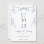 Elegant Botanical Floral Dusty Blue Wedding Save The Date (Voorkant)