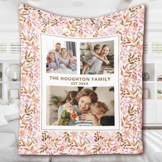 Elegant Botanical Floral Family Photo Collage Fleece Deken