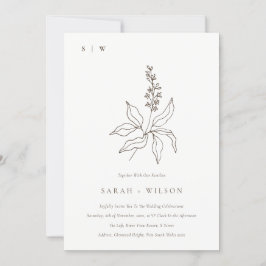 Elegant Botanical Floral Sketch Monogram Weddensch Kaart