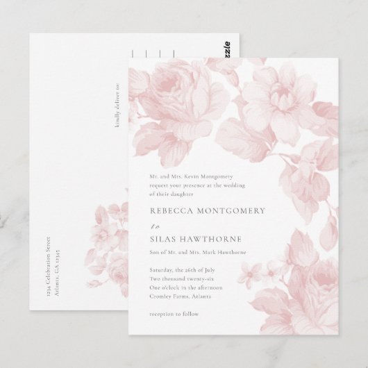 Elegant Botanical Floral Wedding Briefkaart (Voorkant / Achterkant)