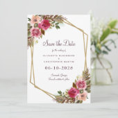 Elegant Botanical Floral Wedding Greenery Paars Save The Date (Staand voorkant)