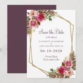 Elegant Botanical Floral Wedding Greenery Paars Save The Date (Voorkant / Achterkant)