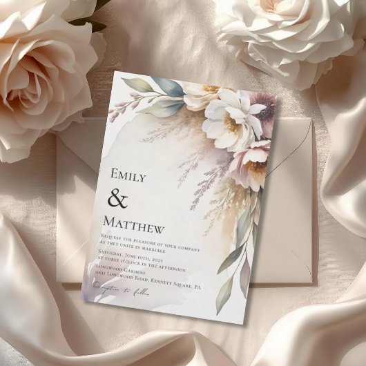 Elegant Botanical Floral Wedding Invitation Kaart