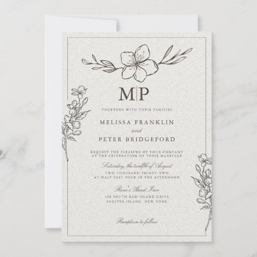 Elegant Botanical Floral Wedding Kaart (Voorkant)