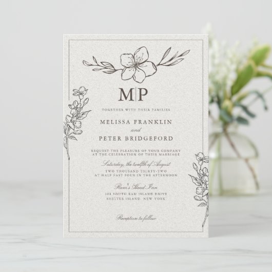 Elegant Botanical Floral Wedding Kaart (Staand voorkant)