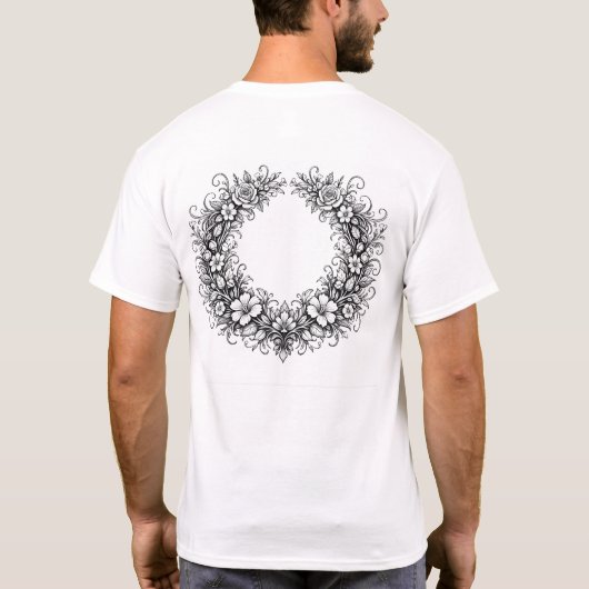 Elegant Botanical Floral Wreath Line Art T-shirt (Achterkant)