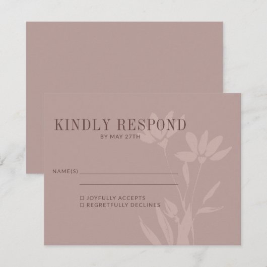 Elegant Botanical Flower Dusty Mauve Wedding RSVP Kaartje (Voorkant / Achterkant)