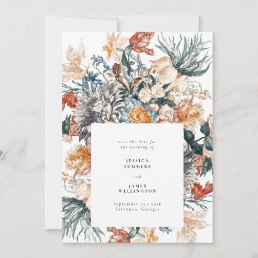 Elegant Botanical  Flowers die bruiloft schilderen Save The Date (Voorkant)