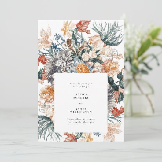 Elegant Botanical  Flowers die bruiloft schilderen Save The Date (Staand voorkant)