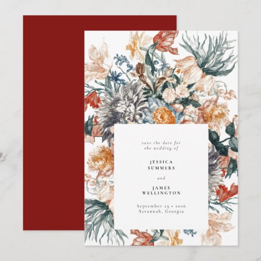 Elegant Botanical  Flowers die bruiloft schilderen Save The Date (Voorkant / Achterkant)