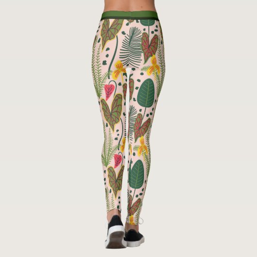 Elegant Botanical Flowers Greenery Pattern Leggings (Achterkant)