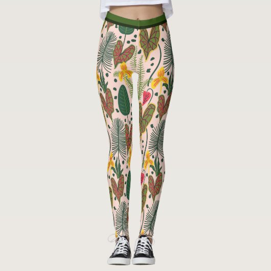 Elegant Botanical Flowers Greenery Pattern Leggings (Voorkant)