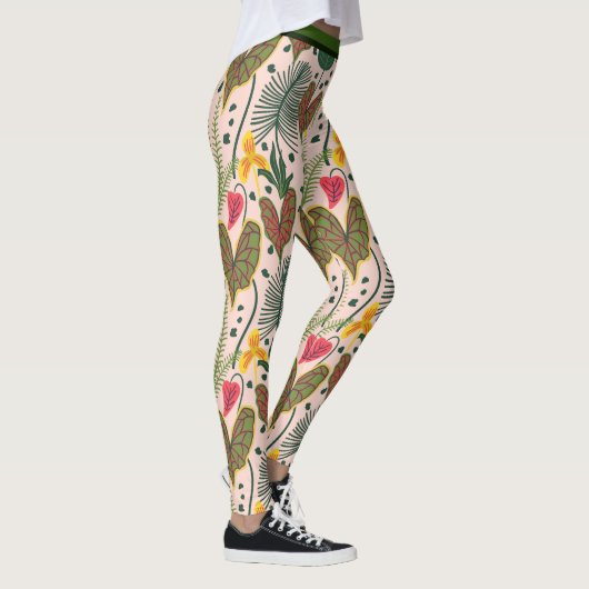 Elegant Botanical Flowers Greenery Pattern Leggings (Rechts)