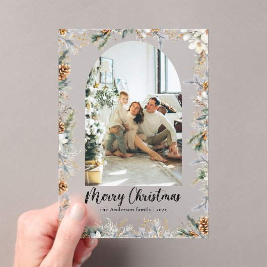 Elegant Botanical Foliage & Arch Christmas Card Acryl Uitnodigingen (Insitu (Draagbaar))