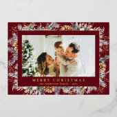 Elegant Botanical Foliage | Red Merry Christmas Folie Feestdagenkaart (Voorkant)