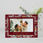 Elegant Botanical Foliage | Red Merry Christmas Folie Feestdagenkaart (Staand Voorkant)