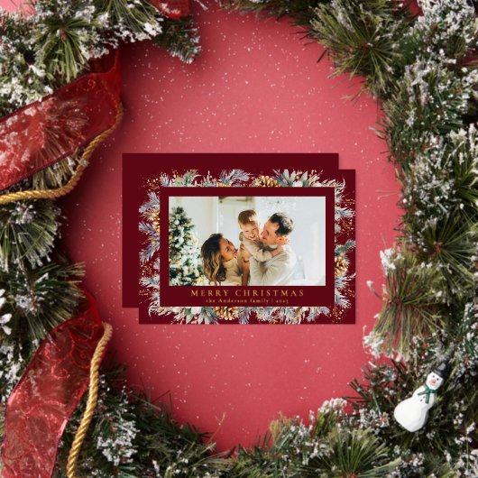 Elegant Botanical Foliage | Red Merry Christmas Folie Feestdagenkaart (Insitu)