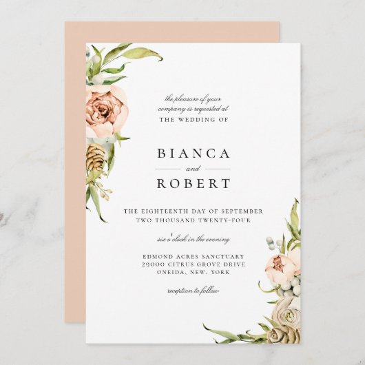 Elegant Botanical Forest Floral Wedding Invitation Kaart (Voorkant / Achterkant)