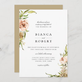 Elegant Botanical Forest Floral Wedding Invitation Kaart