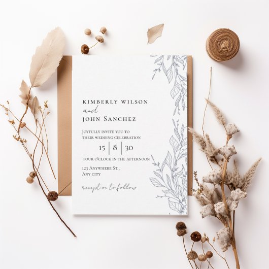 Elegant Botanical Frame Wedding Invitation Kaart
