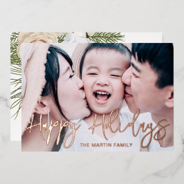 Elegant Botanical Full Photo met kerstmis Folie Feestdagenkaart