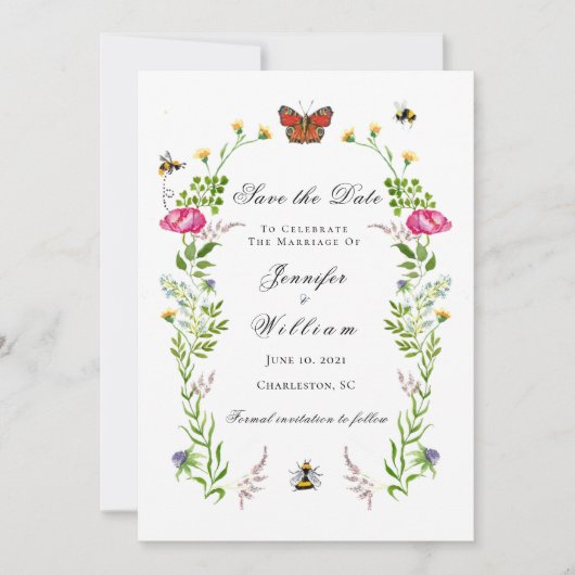 Elegant Botanical Garden bruiloft Save the Date Aankondiging (Voorkant)