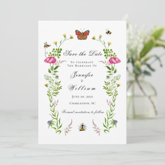 Elegant Botanical Garden bruiloft Save the Date Aankondiging (Staand voorkant)