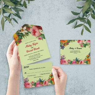 Elegant Botanical Garden Country Floral Wedding All In One Uitnodiging