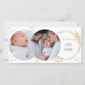 Elegant Botanical Gold 2 Fotogeboorte Aankondiging (Voorkant)