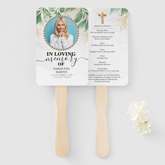 Elegant Botanical Gold Celebration of Life Handwaaier (Voorkant en achterkant)