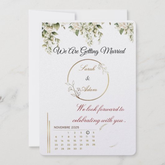  Elegant botanical gold frame save the date card Kaart (Voorkant)