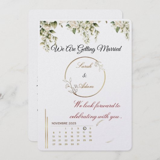  Elegant botanical gold frame save the date card Kaart (Voorkant / Achterkant)