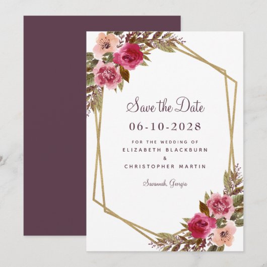 Elegant Botanical Gold Greenery Floral Waterverf Save The Date (Voorkant / Achterkant)