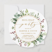 Elegant Botanical Gold Holiday Party Cirkel Kaart (Voorkant)