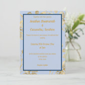 ELEGANT BOTANICAL GOLD PERIWINKLE NAVY WEDDING KAART (Staand voorkant)