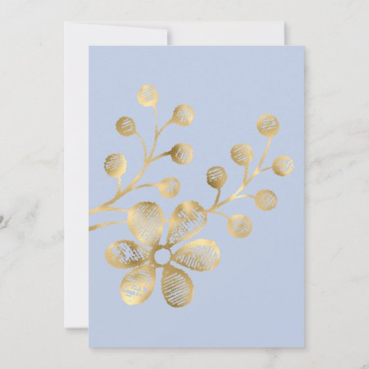 ELEGANT BOTANICAL GOLD PERIWINKLE NAVY WEDDING KAART (Achterkant)