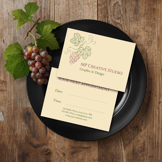 Elegant Botanical Grapevine Design Afsprakenkaartje