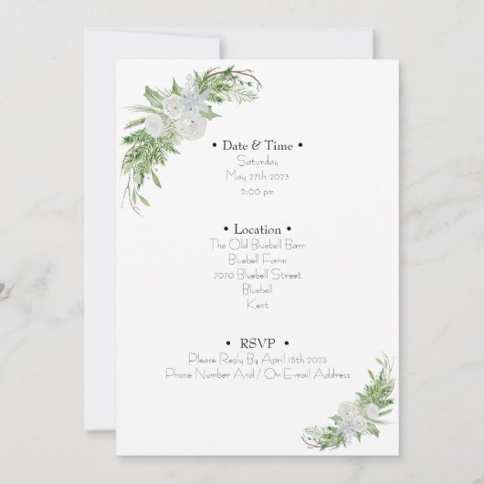 Elegant Botanical Green Leaves Nature Invitation Kaart (Achterkant)
